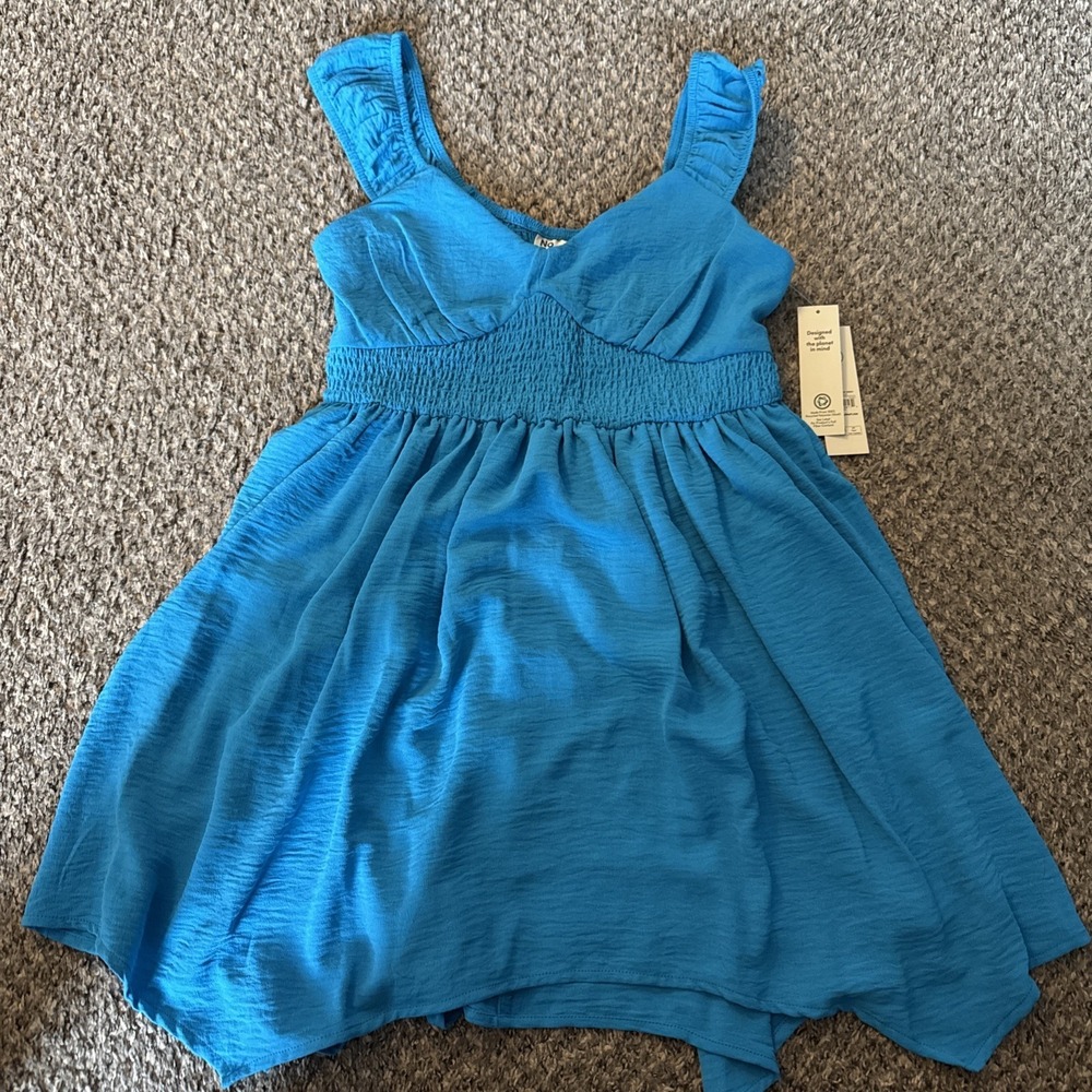 No Boundaries Royal Blue V-Neck Smocked Waist Mini Dress S 4-6